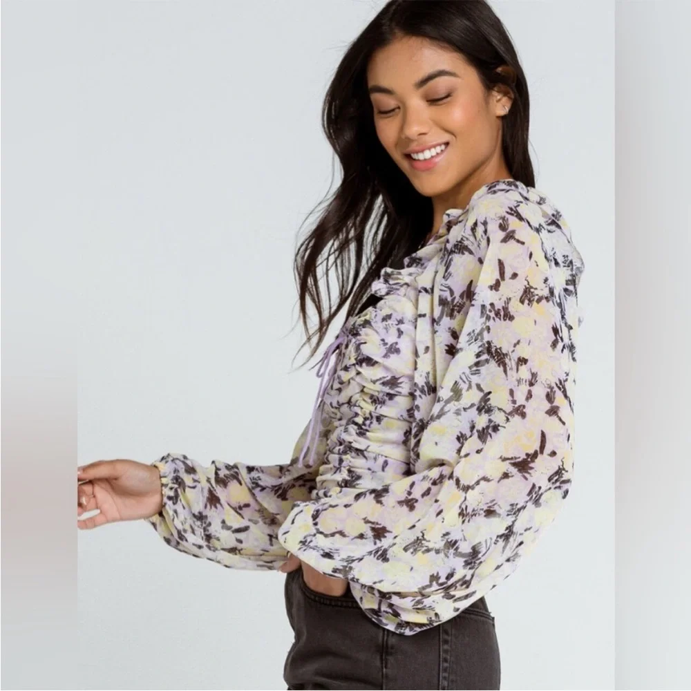 Free‎ People Mabel Floral Ruched Long Sleeve Blouse